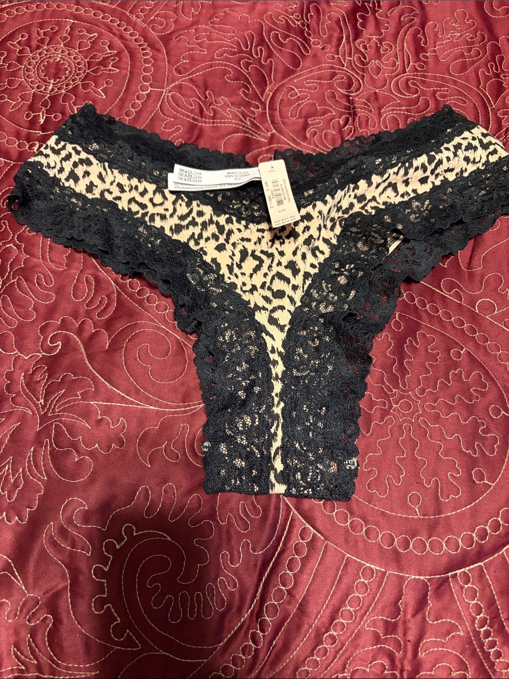 Lace-Trim Leopard Cheeky- Black & Beige